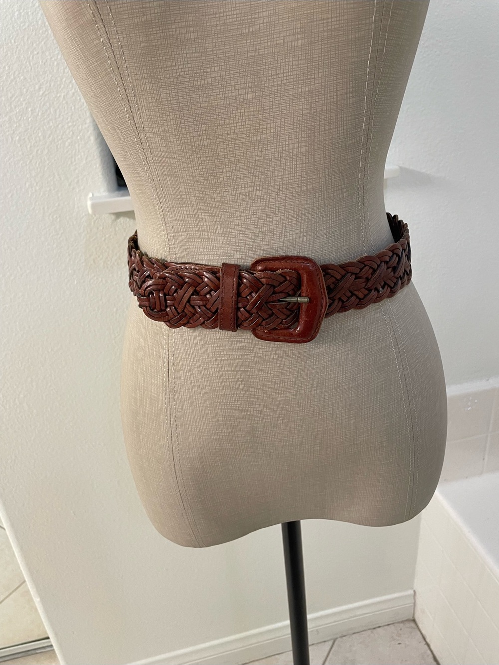 Woven braided Leather Waist Belt Brown